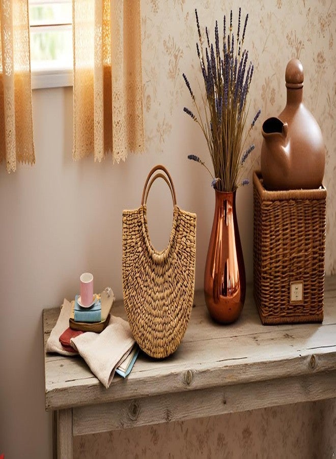 Garden Aura Kauna Grass Straw Beach Bag for Women- Woven Half-Moon Tote Handbag with Bamboo Handles- Boho Chic Basket Bag for Casual, Travel, Shopping & Beach Outings - Image 5